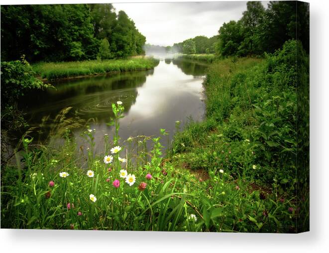 Yahara Canvas Print featuring the photograph Yahara Gyre with Flowers from Stebbinsville Road WI by Peter Herman