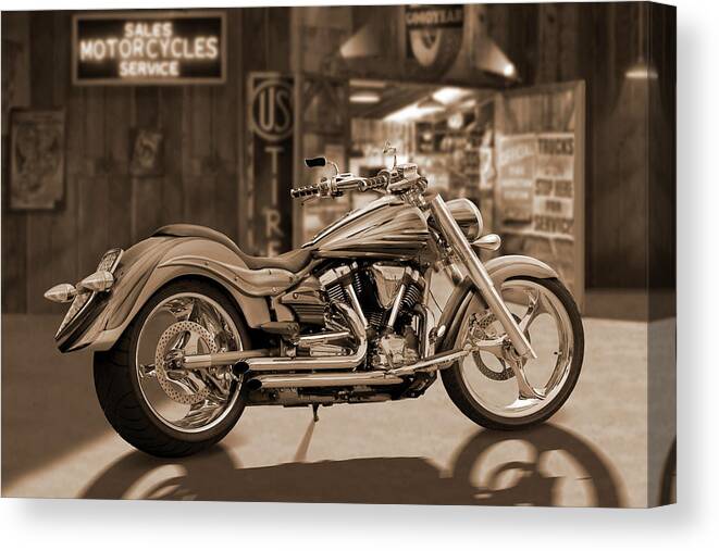 Motorcycle Canvas Print featuring the photograph Yamaha Roadliner Outside the Shop by Mike McGlothlen