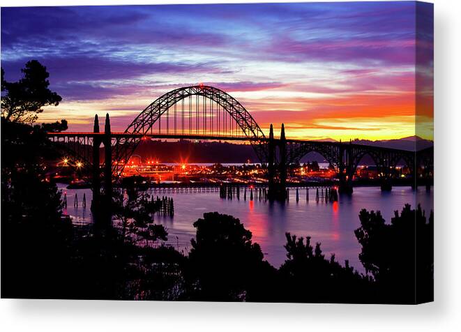 Oregon Canvas Print featuring the photograph Yaquina Bay Bridge Sunrise by Darren White
