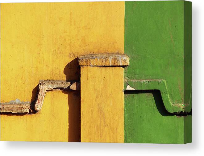 Three Fourth Canvas Print featuring the photograph Yellow and Green Minimalist Wall Pattern by Prakash Ghai