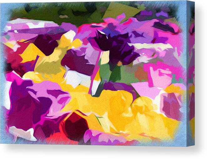 Abstract Canvas Print featuring the digital art Yellow and Pink Abstract Flowers by Judi Hall