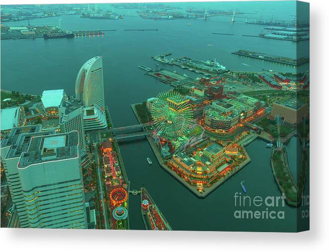 Japan Canvas Print featuring the photograph Yokohama Cityscape aerial by Benny Marty