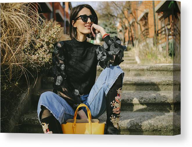 People Canvas Print featuring the photograph Young woman's fashion style - Young pretty fashioned girl by Milan Markovic