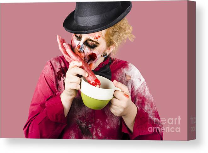 Hungry Canvas Print featuring the photograph Zombie eating pea and hand soup by Jorgo Photography