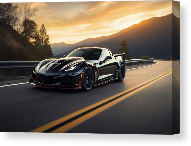 Zr1 Canvas Print featuring the painting ZR1 Soars Above the Peaks by Lourry Legarde
