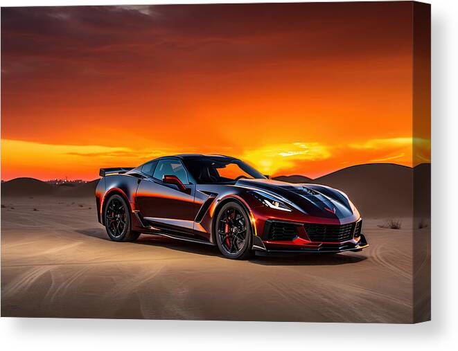 Zr1 Canvas Print featuring the painting ZR1's Sunset Expedition by Lourry Legarde