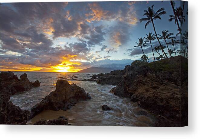 Seascape Kihei Maui Hawaii Palmtrees Ebb Flow Clouds Canvas Print featuring the photograph Forever Young #1 by James Roemmling