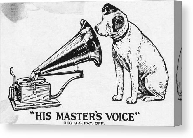 Original Caption: His Masters Voice Canvas Print featuring the painting Original Caption by MotionAge Designs