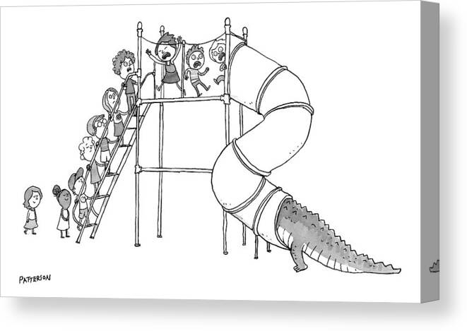 Playgrounds Canvas Print featuring the drawing A Group Of Children Are Lined Up To Go by Jason Patterson