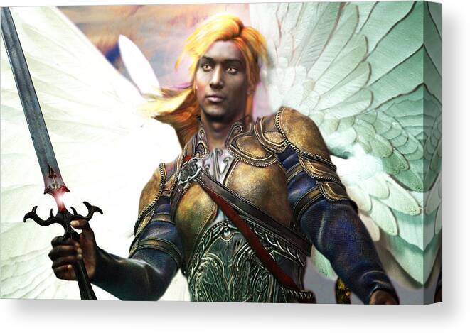 Angel Canvas Print featuring the painting Archangel Gabriel by Suzanne Silvir