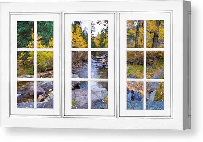 Windows Canvas Print featuring the photograph Autumn Creek White Picture Window Frame View by James BO Insogna