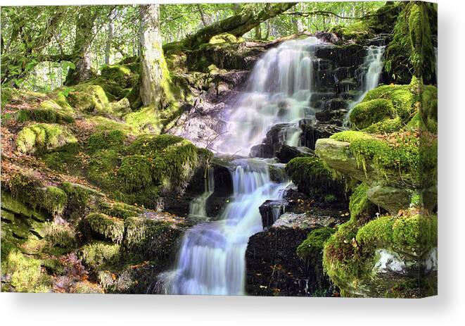 Waterfall Canvas Print featuring the photograph Birks of Aberfeldy Cascading Waterfall - Scotland by Jason Politte