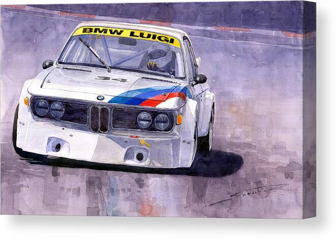 Watercolor Canvas Print featuring the painting Bmw 3 0 Csl 1972 1975 by Yuriy Shevchuk