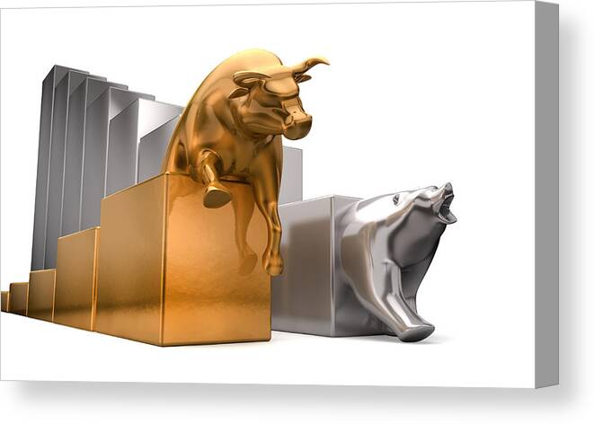 Bear Canvas Print featuring the digital art Bull And Bear Economic Trends by Allan Swart
