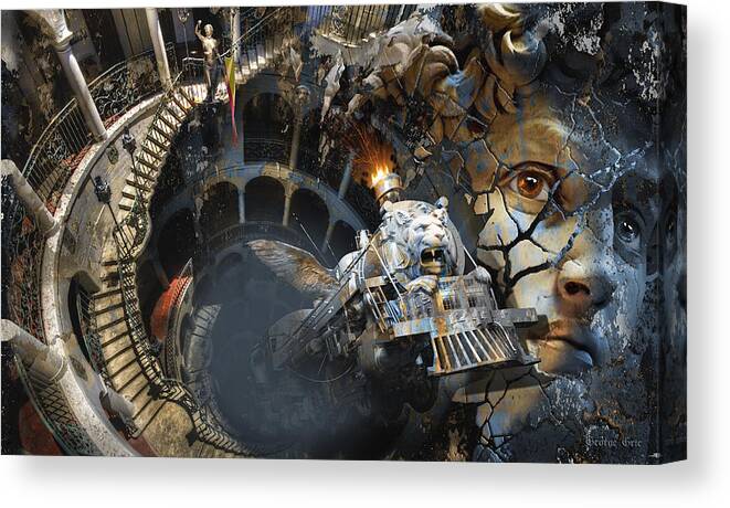 Spiral Stairs Canvas Print featuring the digital art Derailment or Train of Thought by George Grie