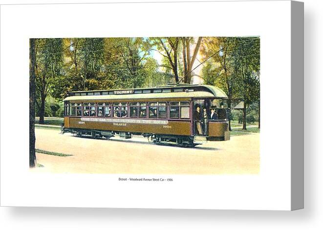 Woodward Canvas Print featuring the digital art Detroit - Woodward Avenue Streetcar - 1910 by John Madison