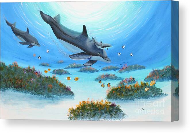 Dolphens Canvas Print featuring the painting Dolphen Moves by Myrna Walsh
