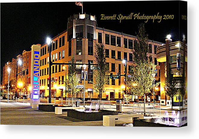 Everett Spruill Canvas Print featuring the photograph Downtown Orlando at Amway Center by Everett Spruill