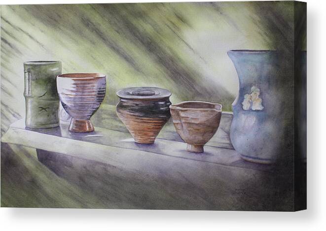 Hand Thrown Pottery Canvas Print featuring the painting Hand Thrown by Patsy Sharpe