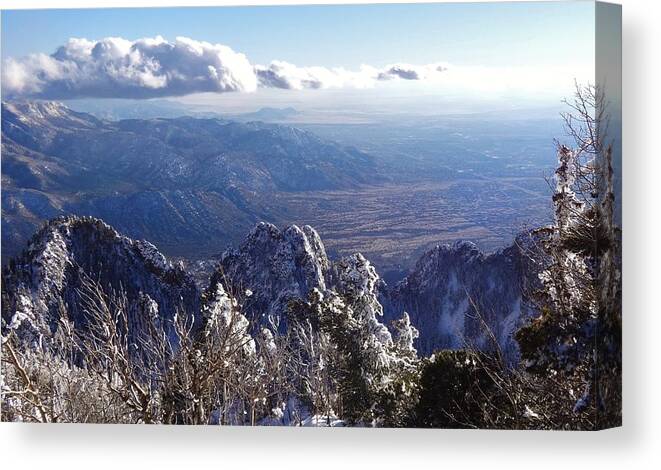 Mountains Canvas Print featuring the painting Here we are by Lois Rivera