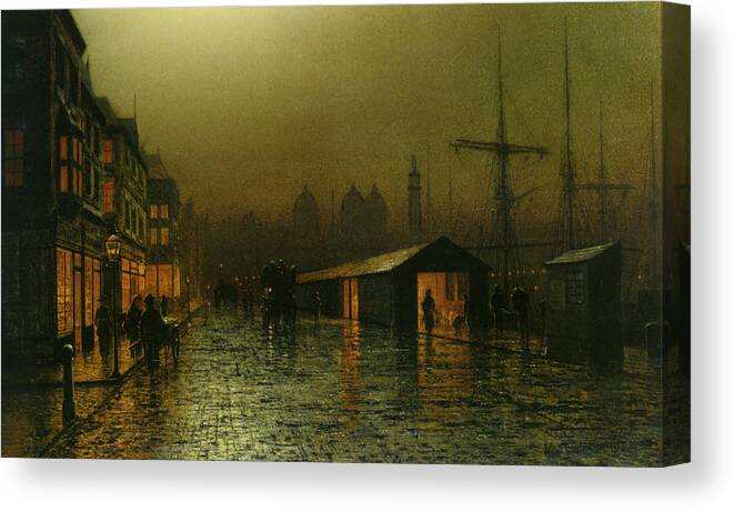 Landscapes Canvas Print featuring the painting Hull Docks By Night  by Pam Neilands
