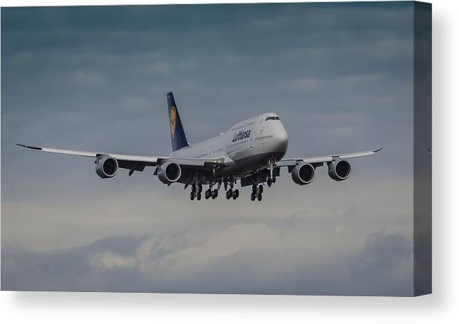 Aviation Canvas Print featuring the photograph Lufthansa Boeing 747 Landing by Puget Exposure