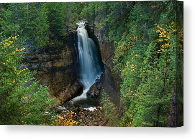 miners Falls pictured Rocks National Lakeshore Waterfalls Canvas Print featuring the photograph Miners Falls by Gary McCormick