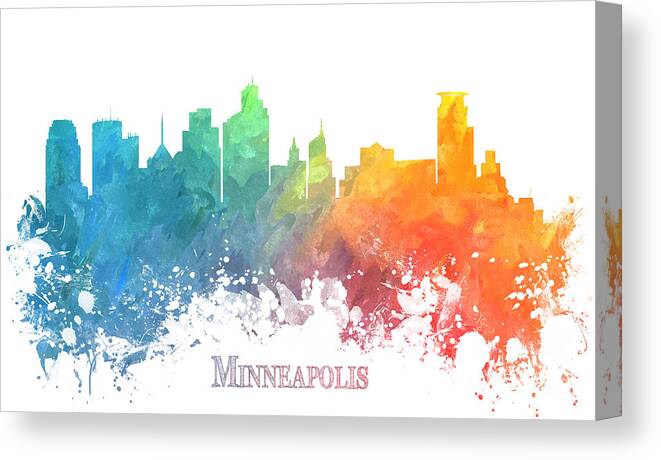 Minneapolis Canvas Print featuring the digital art Minneapolis skyline colored by Justyna Jaszke JBJart