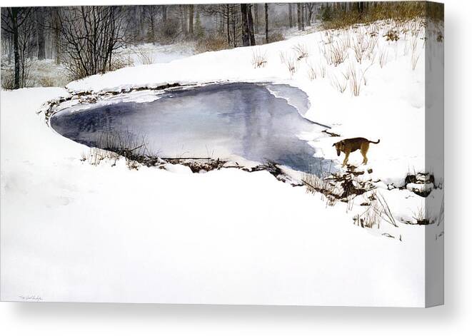 Winter Canvas Print featuring the painting Moses On Ice by Tom Wooldridge