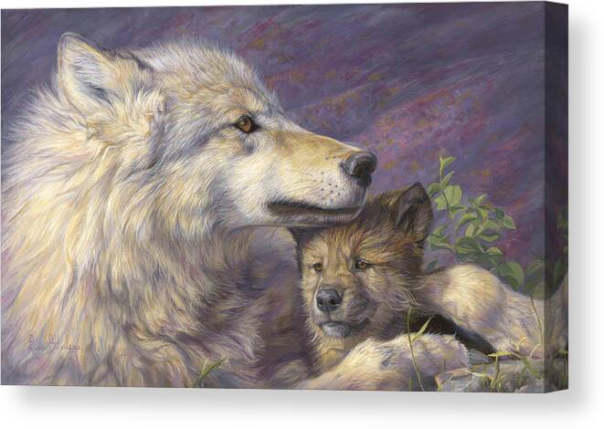 Wolf Canvas Print featuring the painting Mother's Love by Lucie Bilodeau