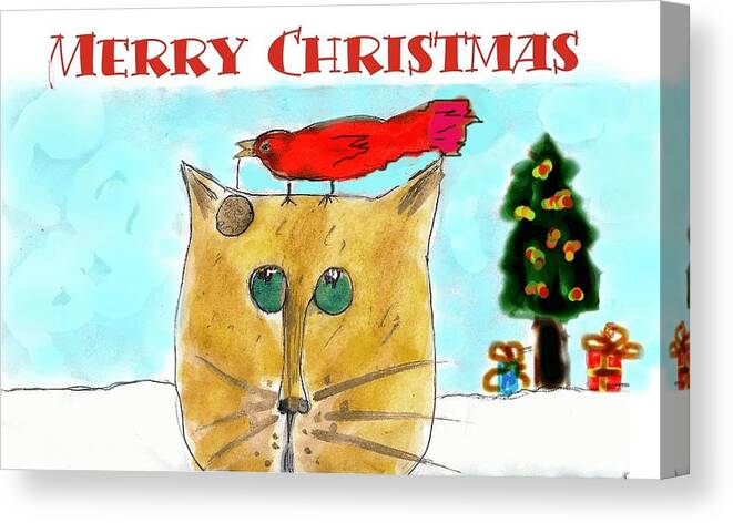 Cat Canvas Print featuring the painting MPrints - Christmas Cheer 1 by M Stuart