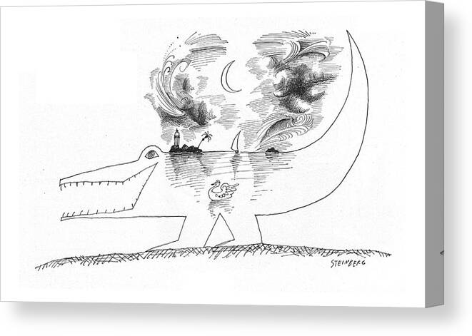 81545 Sst Saul Steinberg (inside A Crocodile Is A Body Of Water Canvas Print featuring the drawing New Yorker April 21st, 1962 by Saul Steinberg