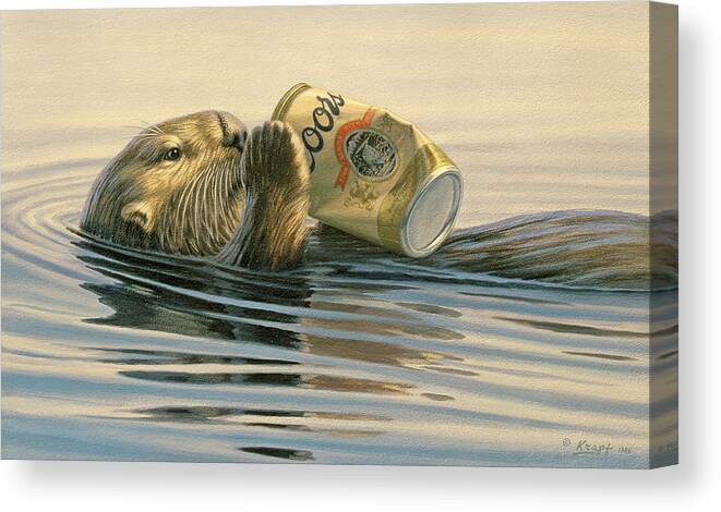 Wildlife Canvas Print featuring the painting Otter's Toy by Paul Krapf