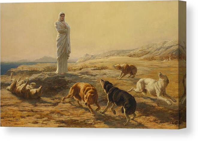 Briton Riviere Canvas Print featuring the painting Pallas Athena and the Herdsmans Dogs by Briton Riviere
