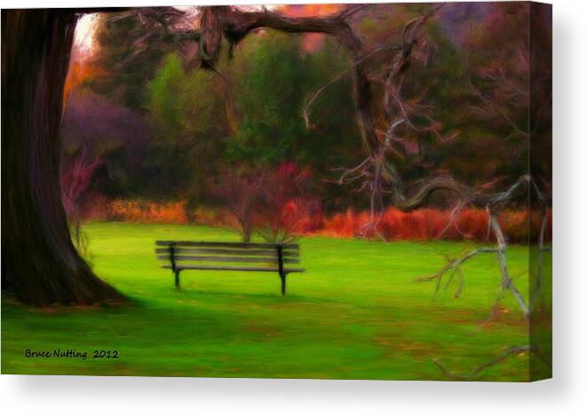 Autumn Canvas Print featuring the painting Park Bench by Bruce Nutting
