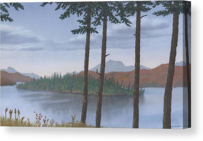 Lake Canvas Print featuring the painting Pine Island by Peter Rashford