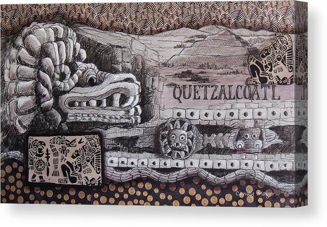 Mexico Canvas Print featuring the mixed media Quetzalcoatl by Candy Mayer