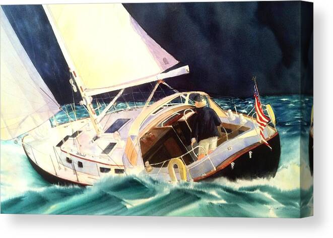 Sailboats Canvas Print featuring the painting Reach for Safe Harbor by Don F Bradford