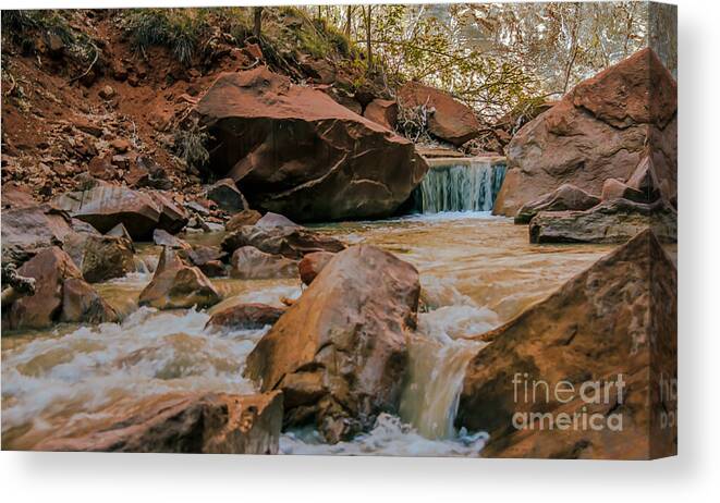 Zion National Parks Canvas Print featuring the photograph Rushing Virgin River by Robert Bales