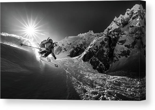 Powder Canvas Print featuring the photograph Snow Splash Over The Edge by Sandi Bertoncelj