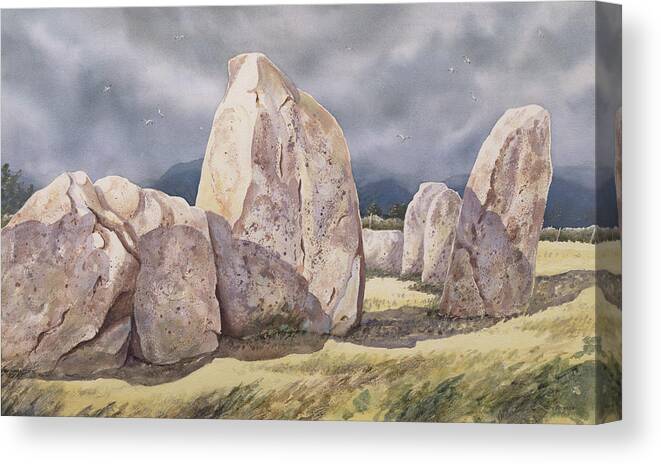 One Of Britain's Earliest Neolithic Monuments; Moorland Canvas Print featuring the painting Stones of Castlerigg by Evangeline Dickson
