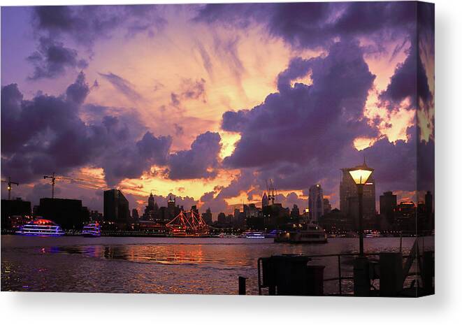 Tranquility Canvas Print featuring the photograph Sunset At Water Front by Geno's Image