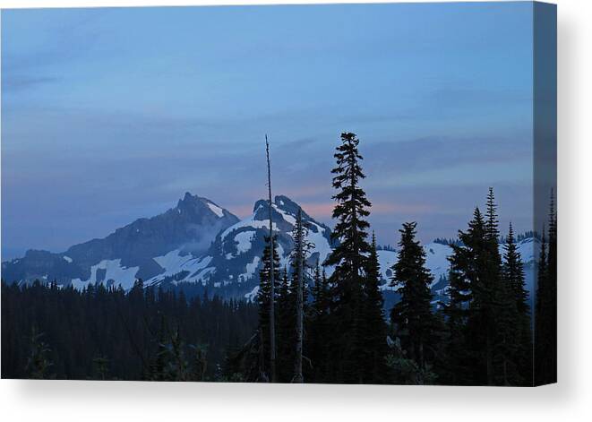 Clouds Canvas Print featuring the photograph Tatoosh at Dusk by E Faithe Lester