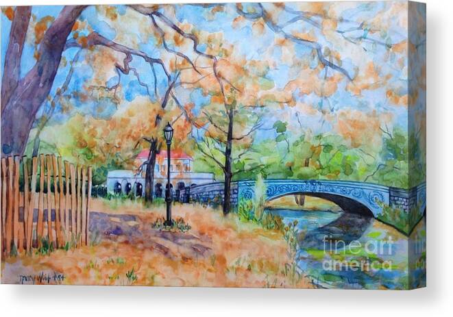 Boat House Canvas Print featuring the painting The Boat House and Lullwater Bridge by Nancy Wait