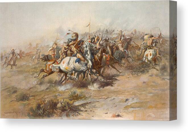 General Custer Canvas Print featuring the painting The Custer Fight by War Is Hell Store