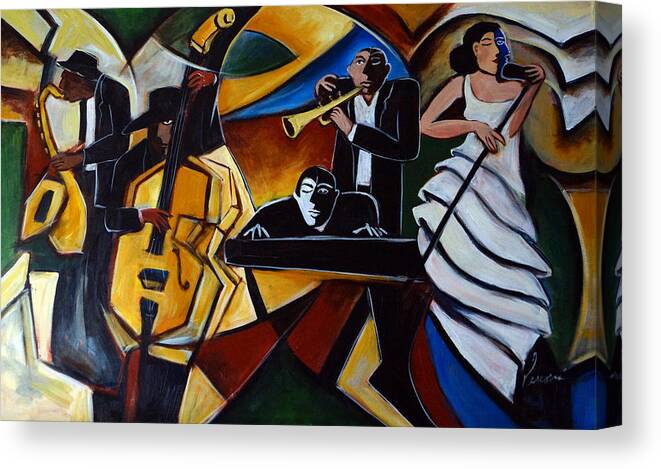 Rhythmic Canvas Print featuring the painting The Jazz Group by Valerie Vescovi