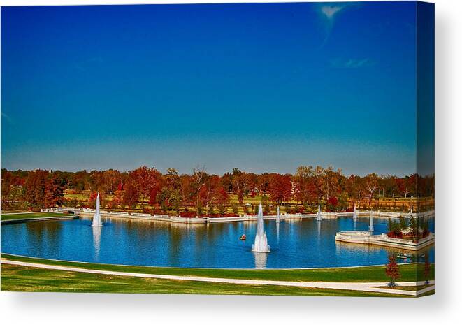 Landscape Photography Canvas Print featuring the photograph View from Art Hill Forest Park Missouri by Peggy Franz