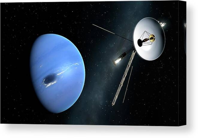 Interstellar Mission Canvas Print featuring the photograph Voyager II Probe Passes Neptune by Mark Garlick/science Photo Library