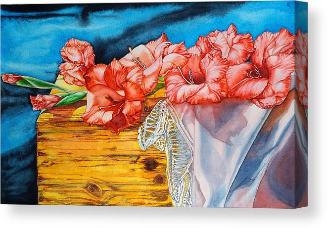 Gladiolas Paintings Canvas Print featuring the painting Watercolor Exercise Gladiolas by Xavier Francois Hussenet