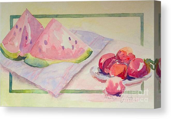 Watermelon Canvas Print featuring the painting Watermelon by Marilyn Zalatan